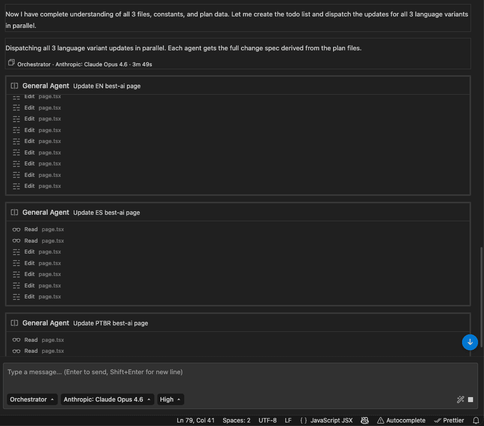 Kilo Code running multiple coordinated agent updates in parallel inside VS Code