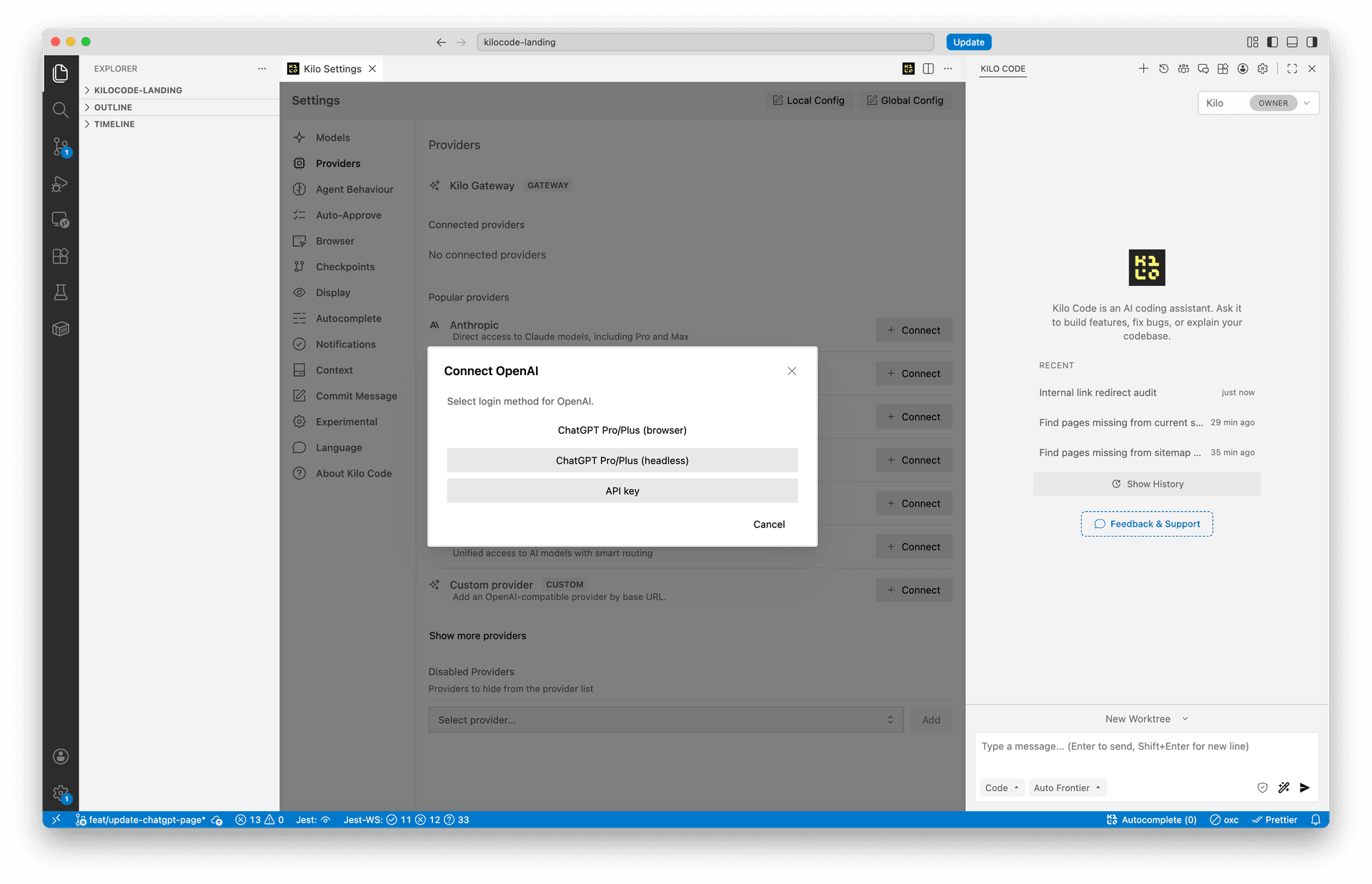 Select OpenAI ChatGPT Plus/Pro provider