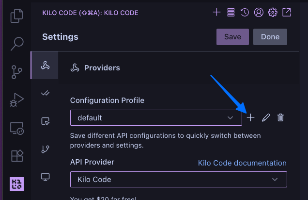Profile selector with plus button