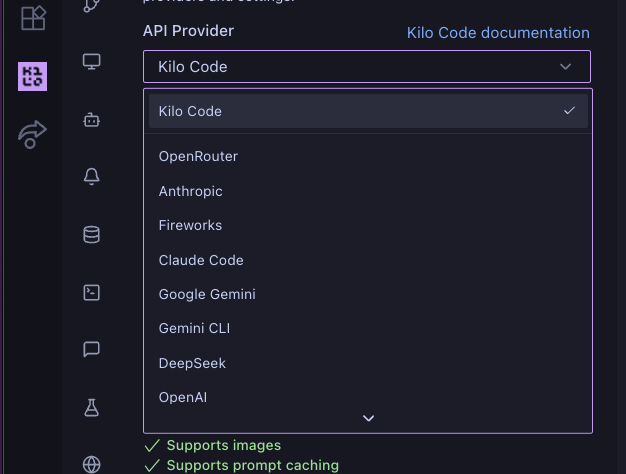 Provider selection dropdown