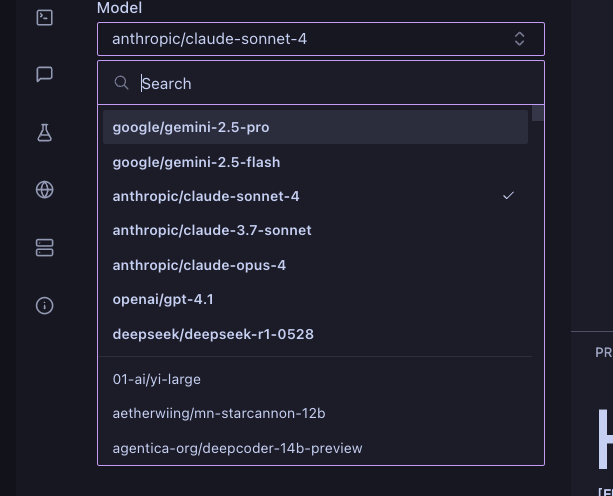 Profile selection dropdown in Settings