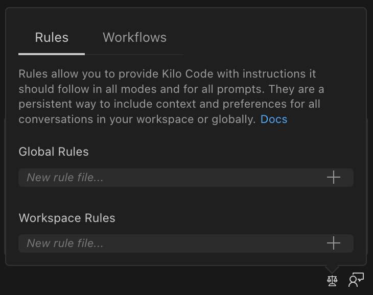 Rules tab in Kilo Code