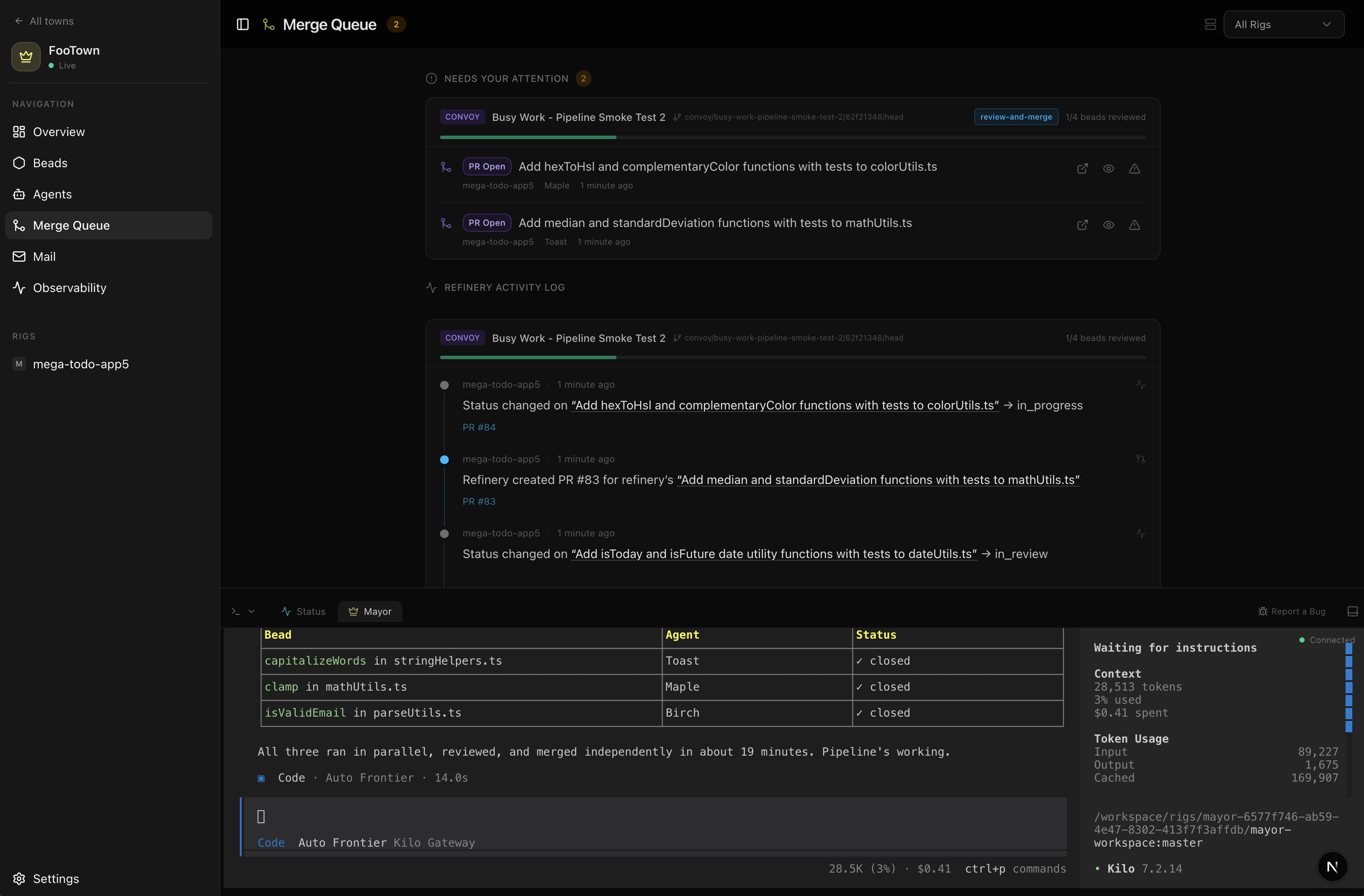 Gas Town merge queue page