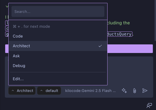 Using the dropdown menu to switch modes