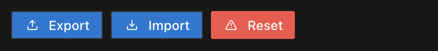 Export, Import, and Reset buttons in Kilo Code settings
