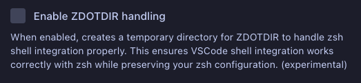 Enable ZDOTDIR handling checkbox