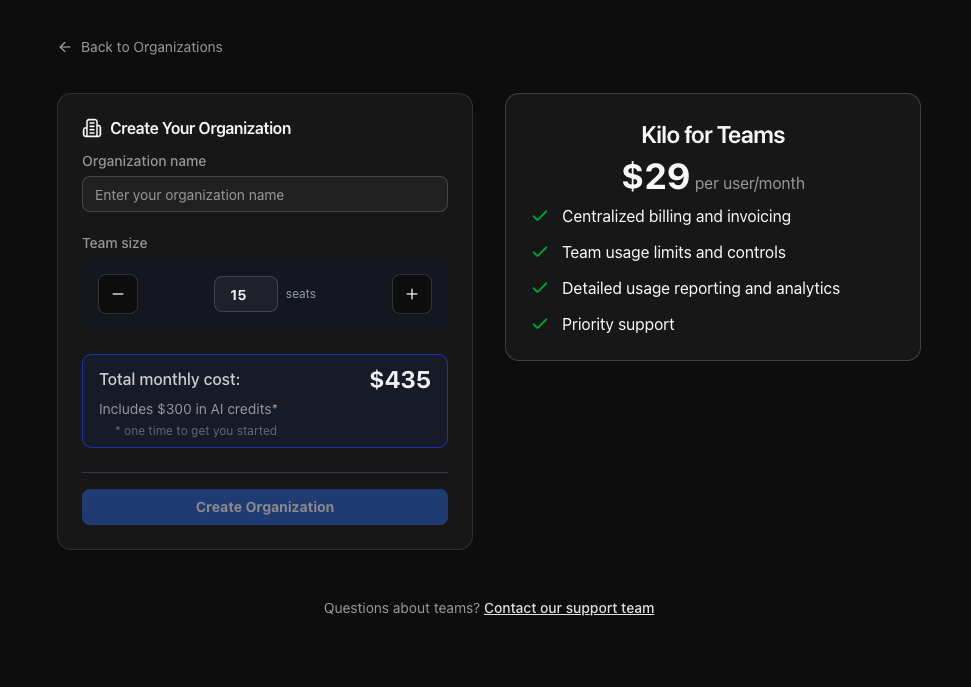Create your organization and subscribe